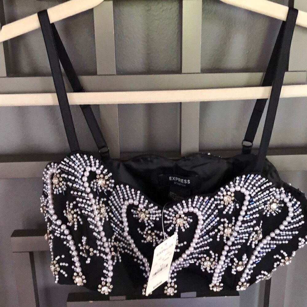 NWT Vintage express pearl and rhinestone bustiers bra top size 1 xs￼